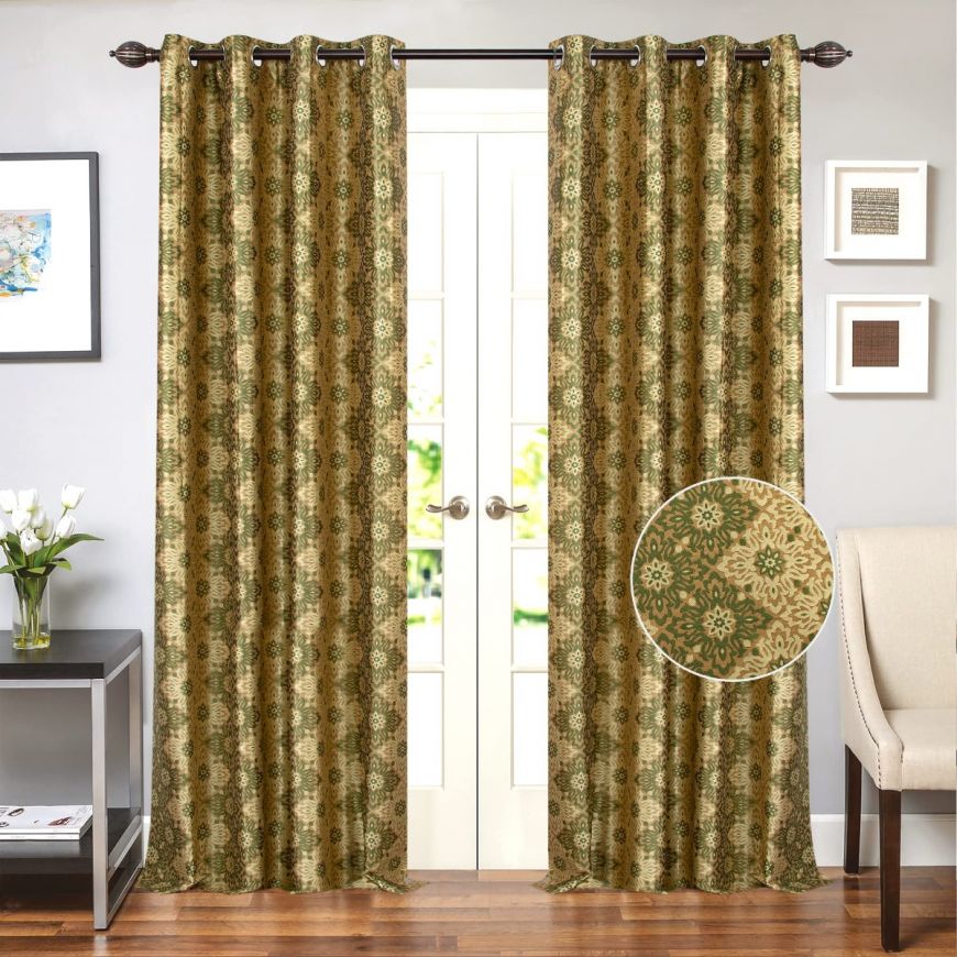 7.5 Ft Grommet Door Curtain Floral Grid Sage